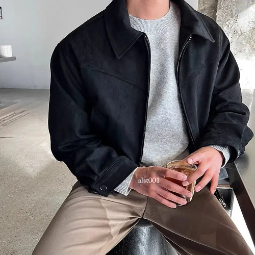 Giacca corta uomo baffo sciolto peluche inverno nuova cerniera streetwear - Foto 18 di 28