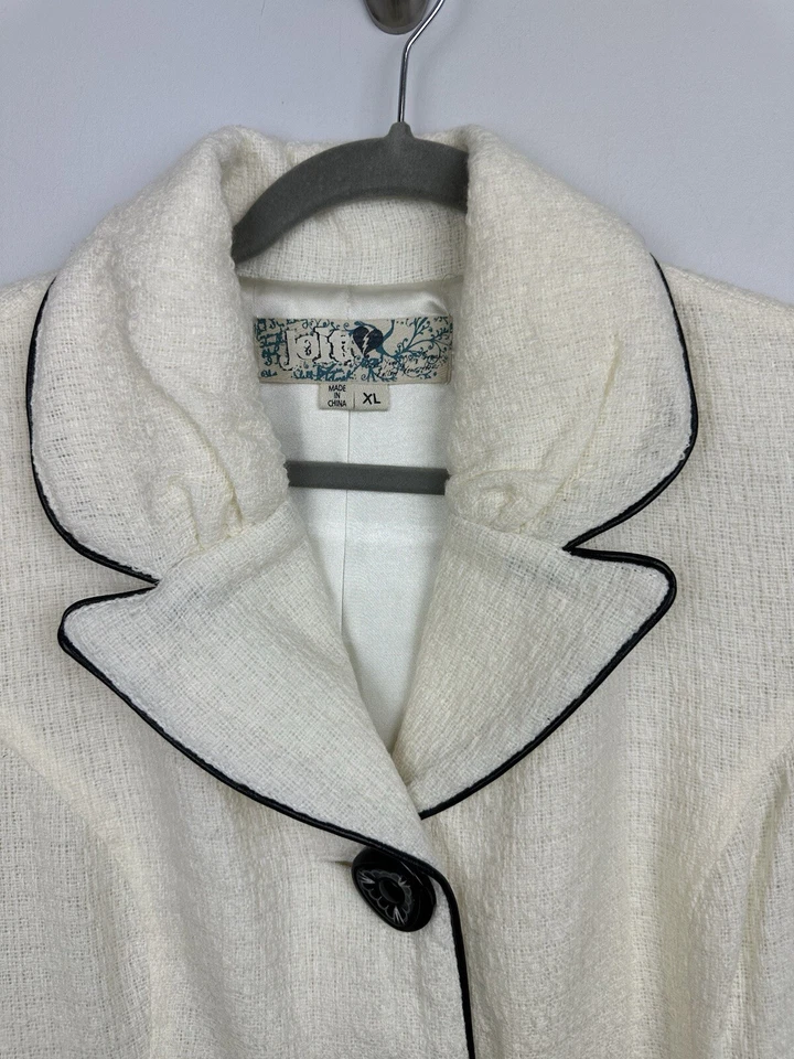 Chaqueta Abrigo Jolt Peacoat Mujer XL Blanco Marfil Negro Lana Nylon Mezcla Forrada DV Foto 3 de 4