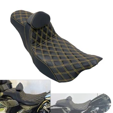 Driver Passenger Seat Gold Line w/ Backrest For Harley 09-2023 Street Road Glide