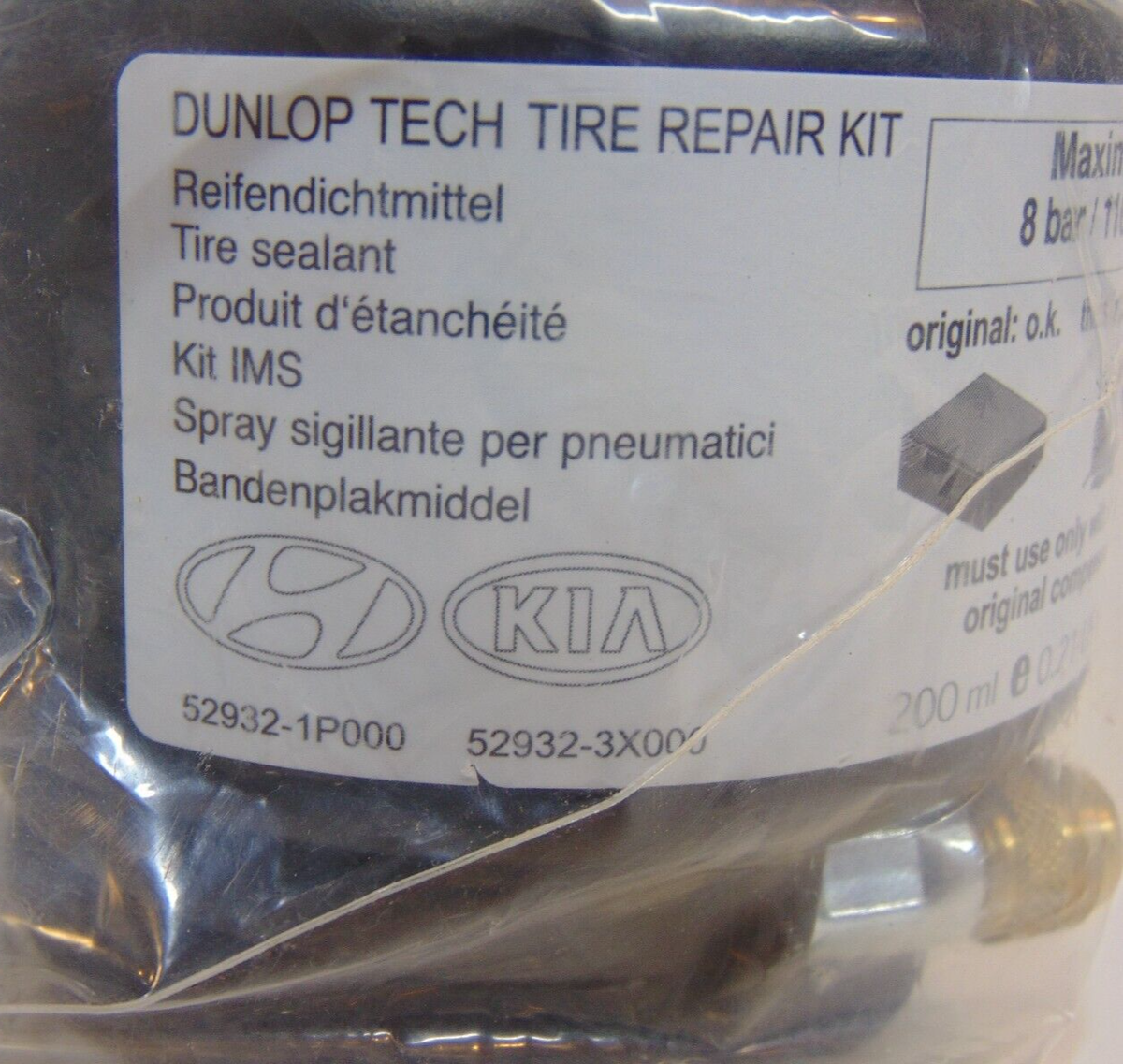 Kia Hyundai Dunlop Tech Tire Air Repair Sealant Mobility 52932