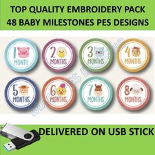 Baby 48 PES designs on USB Machine Embroidery files to embroider pack first year