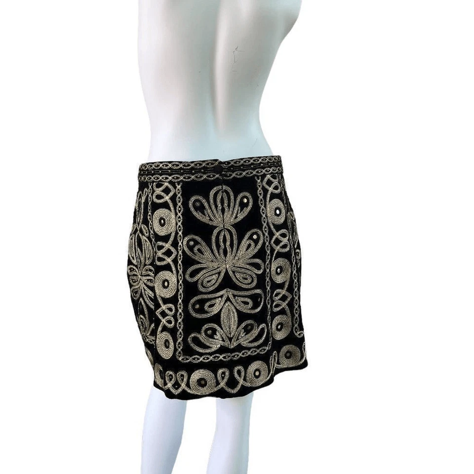 Calypso St. Barth ZIRALA Black Velvet Embellished Soutache Mini Skirt $350 Sz M - Image 4 of 4