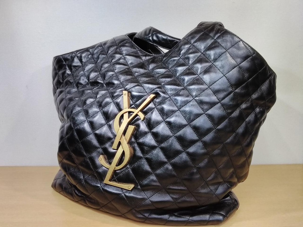 YVES SAINT LAURENT イヴサンローラン　bag YVES SAINT LAURENT Ikar Maxi Leather Tote Bag with Pouch Black YSL
