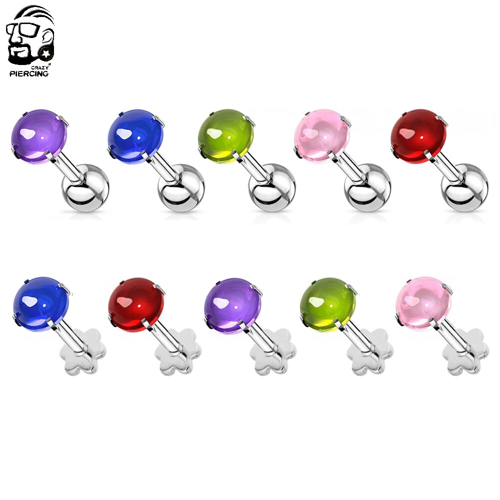 5PCS Labret Monroe Lip Rings Cartilage Tragus Silver Surgical Steel CZ  Piercing