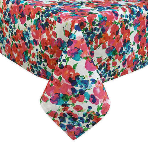 kate spade Fabric Tablecloth Rosa Terrace Floral Pink Blue 60x84 Oblong Cotton - Zdjęcie 1 z 12