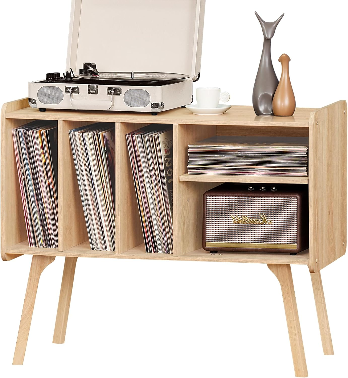 Vintage Record Player Stand with 4 Storage Cabinets for 220 Vinyl Albums-image