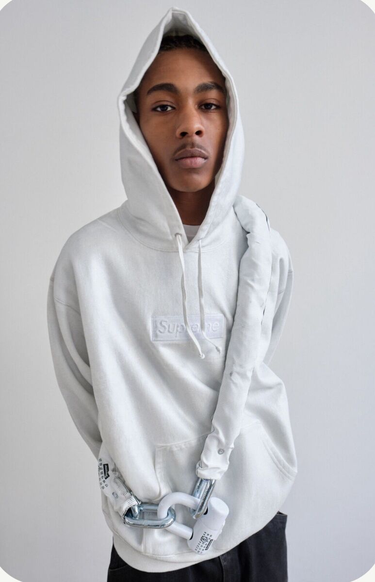 Supreme MM6 Maison Margiela Foil Box Logo Hoodie White Supreme MM6 Maison Margiela Foil Box Logo Hoodie White
