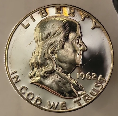 1962 GEM PROOF CAMEO 90% SILVER FRANKLIN HALF DOLLAR LIGHT STREAKS/TONED