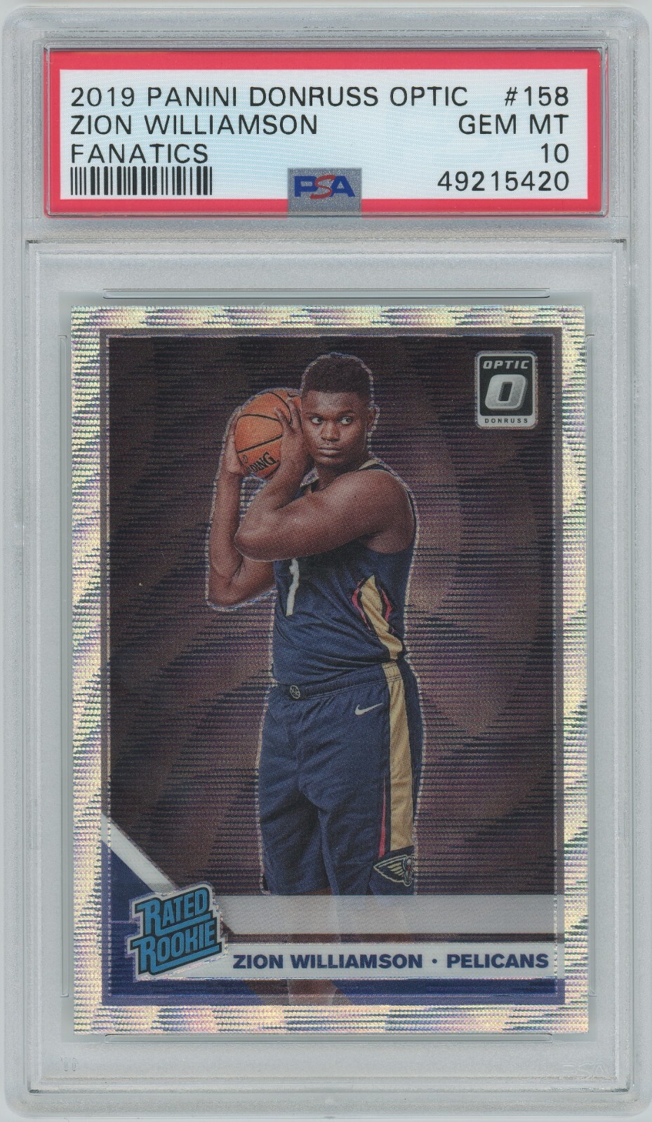 2019 Panini Donruss Optic Zion Williamson #158 Fanatics Rookie PSA 10 GEM MINT