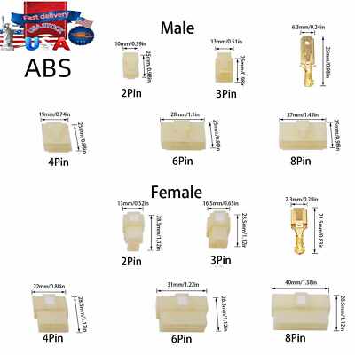 5 Sets 6.3mm 2-8 Pin Electrical Wire Connector Male Female Socket Plug Terminals