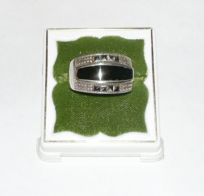 Vintage Sterling Silver Ring Black Stone 925 Made In