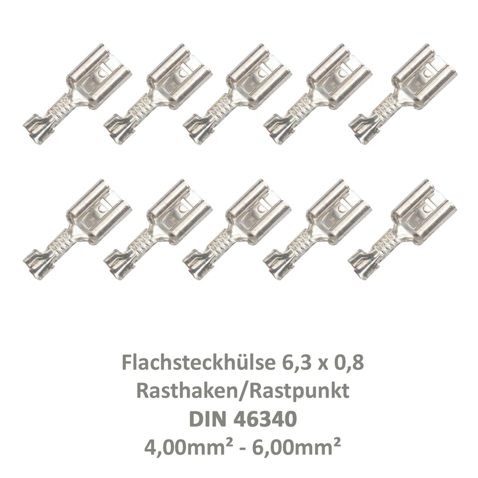 CABLE SOLUTION PLUS DEUTSCHLAND GMBH 10 Flachsteckhülse 6,3x0,8 Kabelschuh unisoliert 4,00²-6,00² DIN 46340 Rasthaken