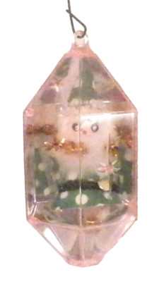 Jewel Brite Christmas Ornament Elf Pink Hard Plastic Diorama Vintage #350