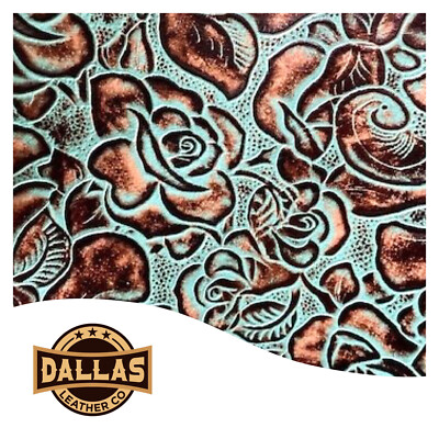 Embossed Leather Cuts | Roses Brown Turquoise  | Pre-Cut Sheets Pick Size | DLC