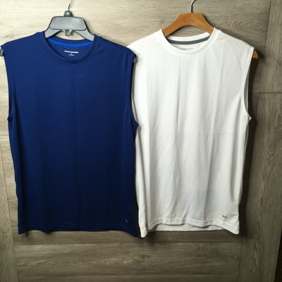 Amazon Essentials Mens Medium Blue/White ech Stretch Performance Tank Top 2 Pack