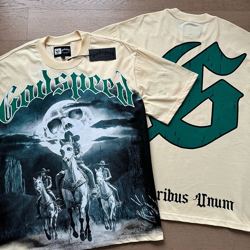 25/SS NEW Godspeed Rock Skeleton Knight print pattern Tee