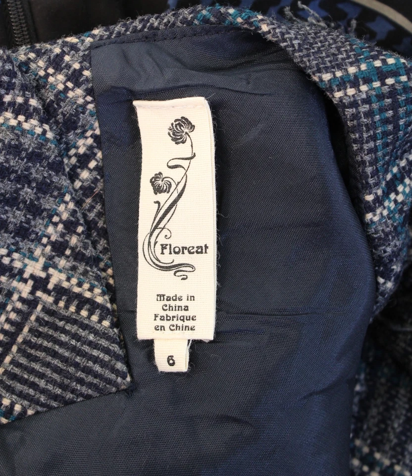 Vestido Floreat Anthropologie Gris Beige Cuadros Volantes Tweed Talla 6 Lana Foto 2 de 4