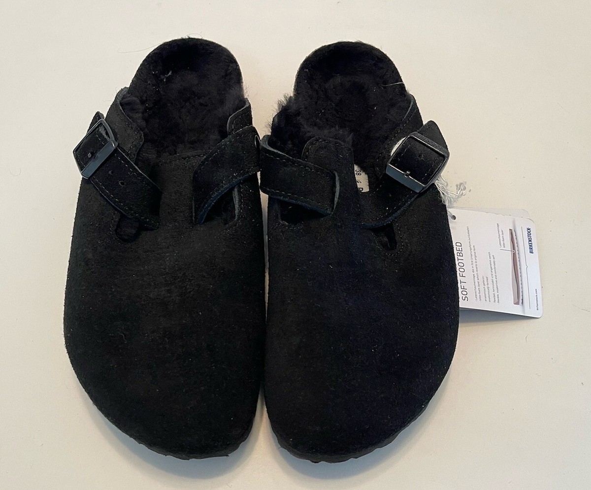 BIRKENSTOCK BOSTON GENUINE SHEARLING LINED CLOG BLACK SUEDE SZ 7