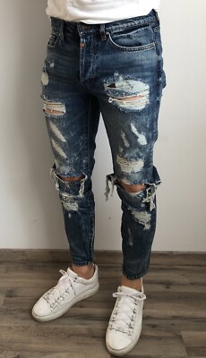 Neu Tigha Jeans Kaylen W31 L32 Blau Destroyed Ripped 189  Young Poets Society