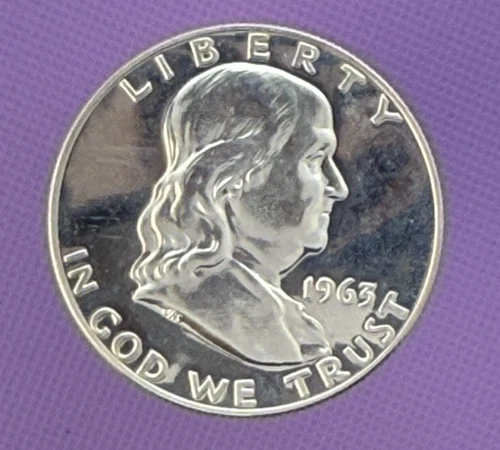 1963 90%  Silver Franklin Half Dollar, Gem Proof Mirror Finish