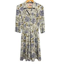Vintage 1970s California Looks Blue Floral Dress