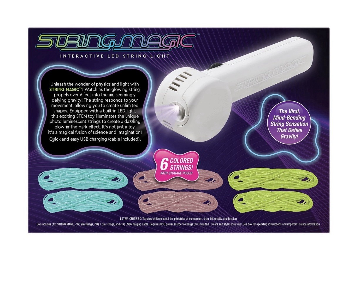 String Magic Interactive LED Light Toy STEM Glow Rechargeable USB Kids Gift Zip