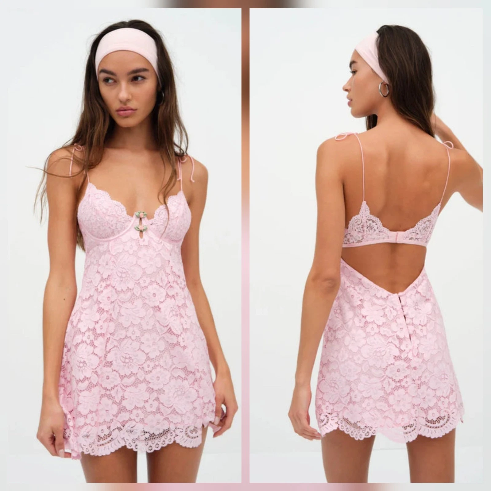 UNDERCOVER For Love & Lemons Abito Slip in Pizzo Creamsicle $160 Rosa Pallido Medium