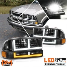 For 98-04 Chevy Blazer/S10 F-Shape LED DRL Switchback Headlights Black/Amber