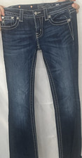 Miss Me Women's Dark Wash Blue Bootcut Jeans Rhinestone Embroidered Stretch
