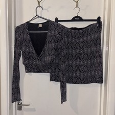 Divide Co Ord Black Sparkle Crop Top And Skirt M/L Pre Loved Excellent Condition