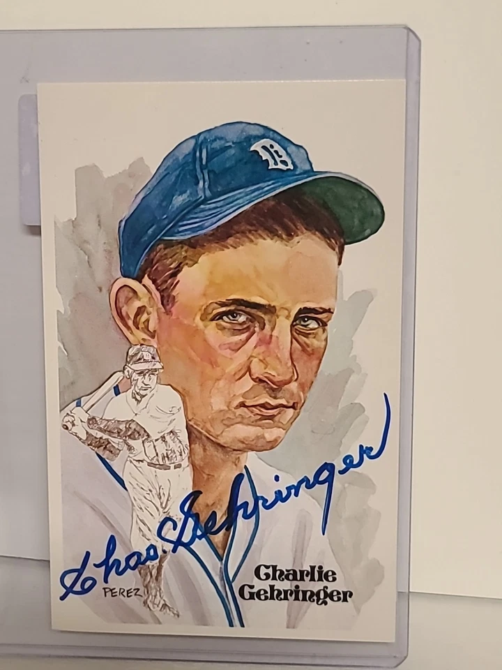 CHARLIE GEHRINGER JSA Auténtica FIRMADA CORTE PEREZ STEELE POSTAL Tigres Foto 4 de 4