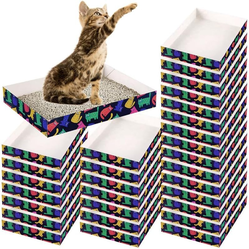 30 Pack Disposable Cat Litter Box, Foldable Paper Travel Litter Box, Non Clumpin
