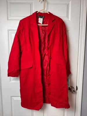 Harve Benard Red 100% Wool Button Up Long Coat Women 16- NWT