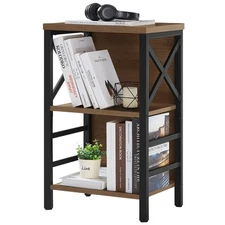 Small Bookcase,3 Tier Industrial Bookshelf with Metal Frame and Backboard,Low...