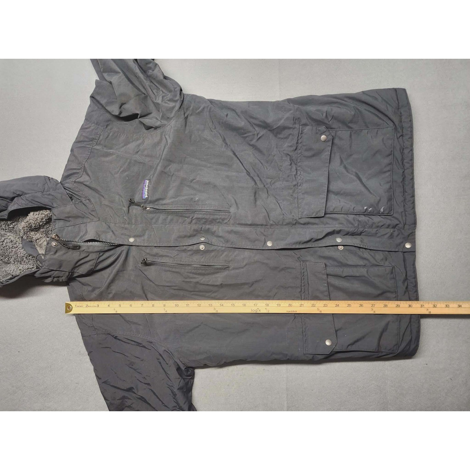 READ Patagonia Isthmus Parka Mens L Grey Fleece Lined Hooded Jacket Coat 27021 image 5