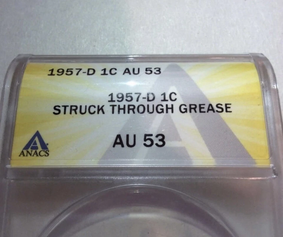 Rare NO 7 in Date! ANACS Struck Through Grease Major Error 1957D Wheat Penny - Image 3 of 4
