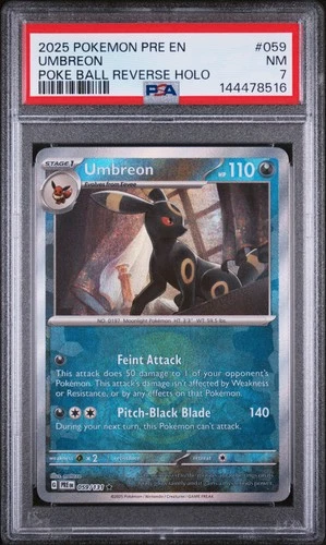 2025 POKEMON PRE EN-PRISMATIC EVOLUTIONS POKE BALL REVERSE HOLO UMBREON PSA 7