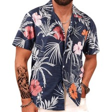 Floral-Orange Hawaiian Shirt: Bright Summer Beach Tropical Button Down Shirt