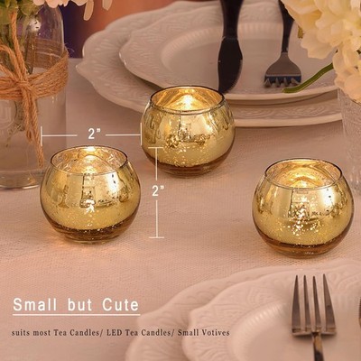 LAMORGIFT 12 Pcs Gold Votive Candle Holders -Gold Mercury Glass