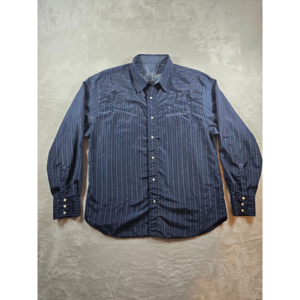 Rip Curl Shirt Mens XL Blue Striped Western Short Sleeve Pearl Snap Cowboy - Image 3 of 4