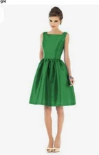 Alfred Sung Green Sleeveless A-Line Back Zipper & Pleated Skirt Women's Dress Si