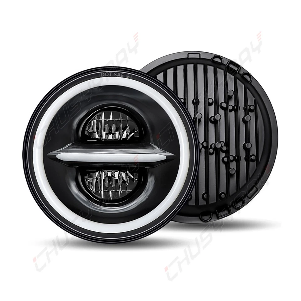 Par de faros LED redondos de 7 pulgadas Halo DRL para Jeep Commando 1966-1973 Foto 3 de 4