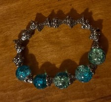 Handmade Beaded Bracelet With Green And Blue Glass Beads