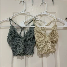 Lace Bralette Bundle Set One Green and One Cream both size S