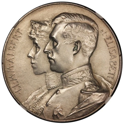 1914 Belgium Gratitude for American Aid 35mm Silver Medal - NGC MS 64
