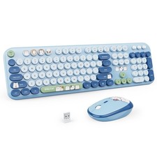 Wireless Keyboard and Mouse Combo, 2.4GHZ Typewriter Retro Full Size Keyboard...