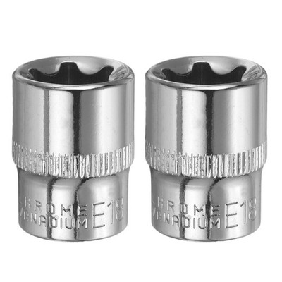 2pcs E-Torx Socket 3/8'' Drive E18 External Torx Deep Socket 1.2'' Star Sockets
