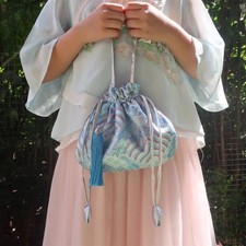 Chinese Embroidery Bag Satin Jewelry Pouch Handbag Drawstring Coin Bag For Hanfu