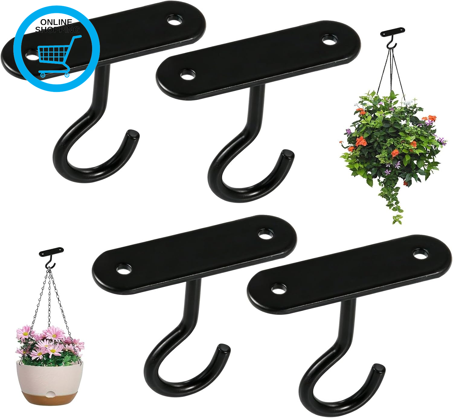 4Pcs Ceiling Hooks for Hanging Plants Wall Mounted Planters Hanger | Dual Anchor