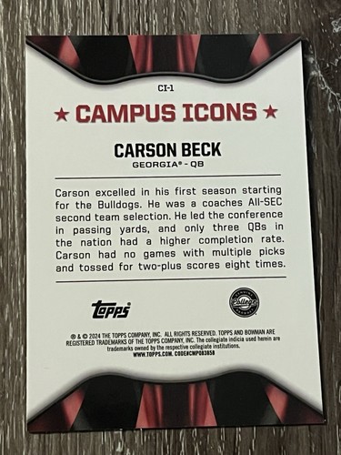 2024 Bowman University Chrome - Campus Icons Carson Beck #CI-1 Fuchsia Refractor - Picture 2 of 2